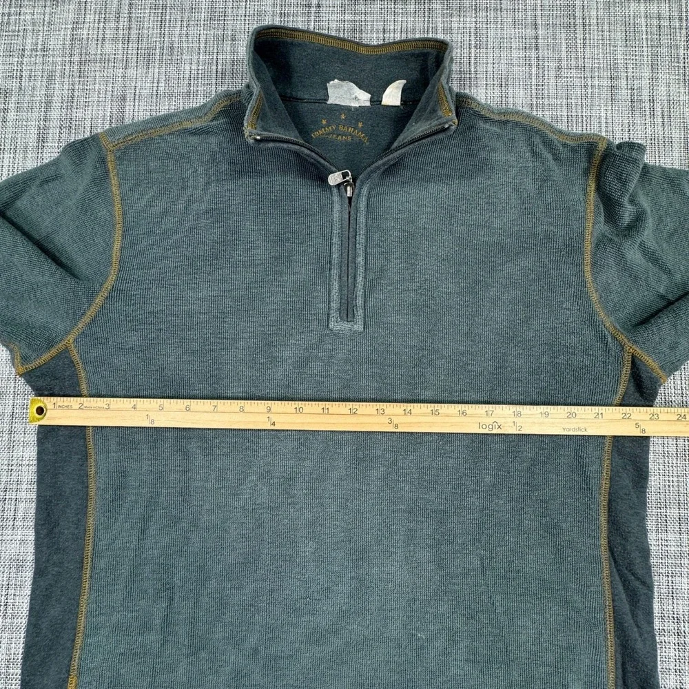 Tommy Bahama Jeans Men's 1/4 Zip Sweater XL Gray Waffle Knit Contrast Stitch